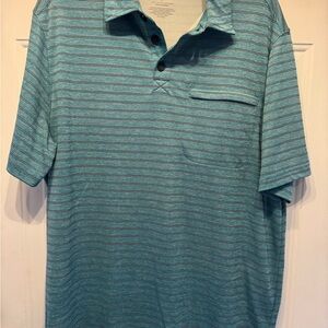 Duluth Trading Co Aqua and Navy Thin-Stripe Polo